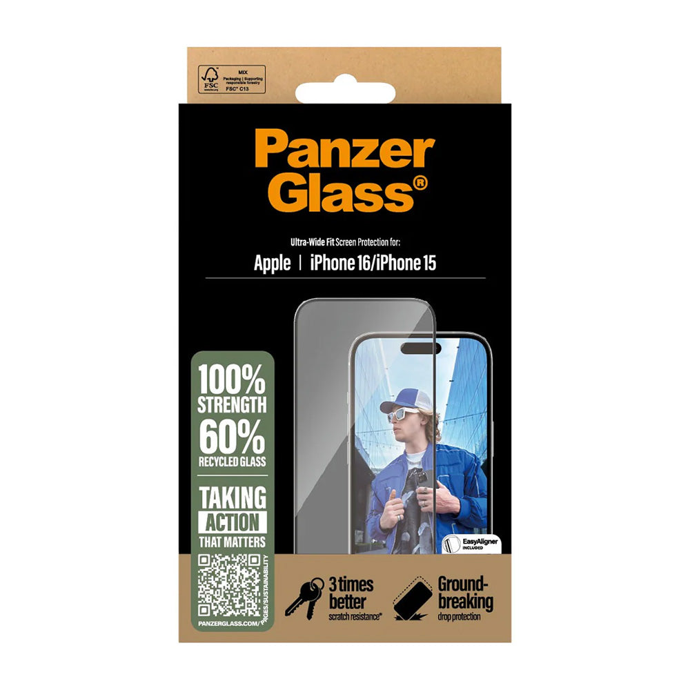 PanzerGlass® - Ultra-Wide Fit Screen Protector - iPhone 16 / iPhone 15 - Black
