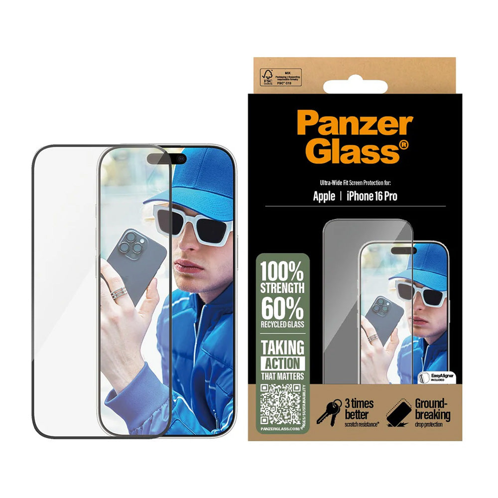 PanzerGlass® - Ultra-Wide Fit Screen Protector - iPhone 16 Pro - Black