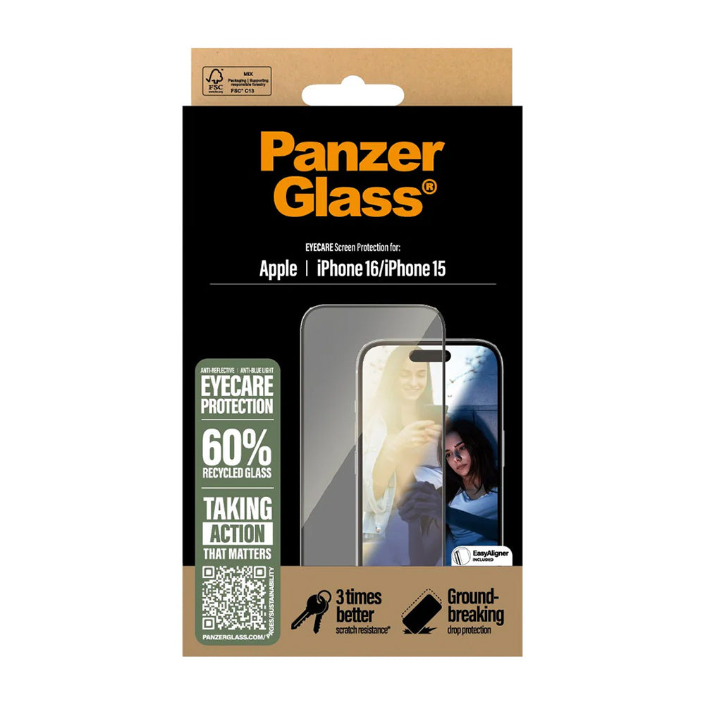 PanzerGlass® - Ultra-Wide Fit EyeCare Screen Protector - iPhone 16 / iPhone 15 - Black