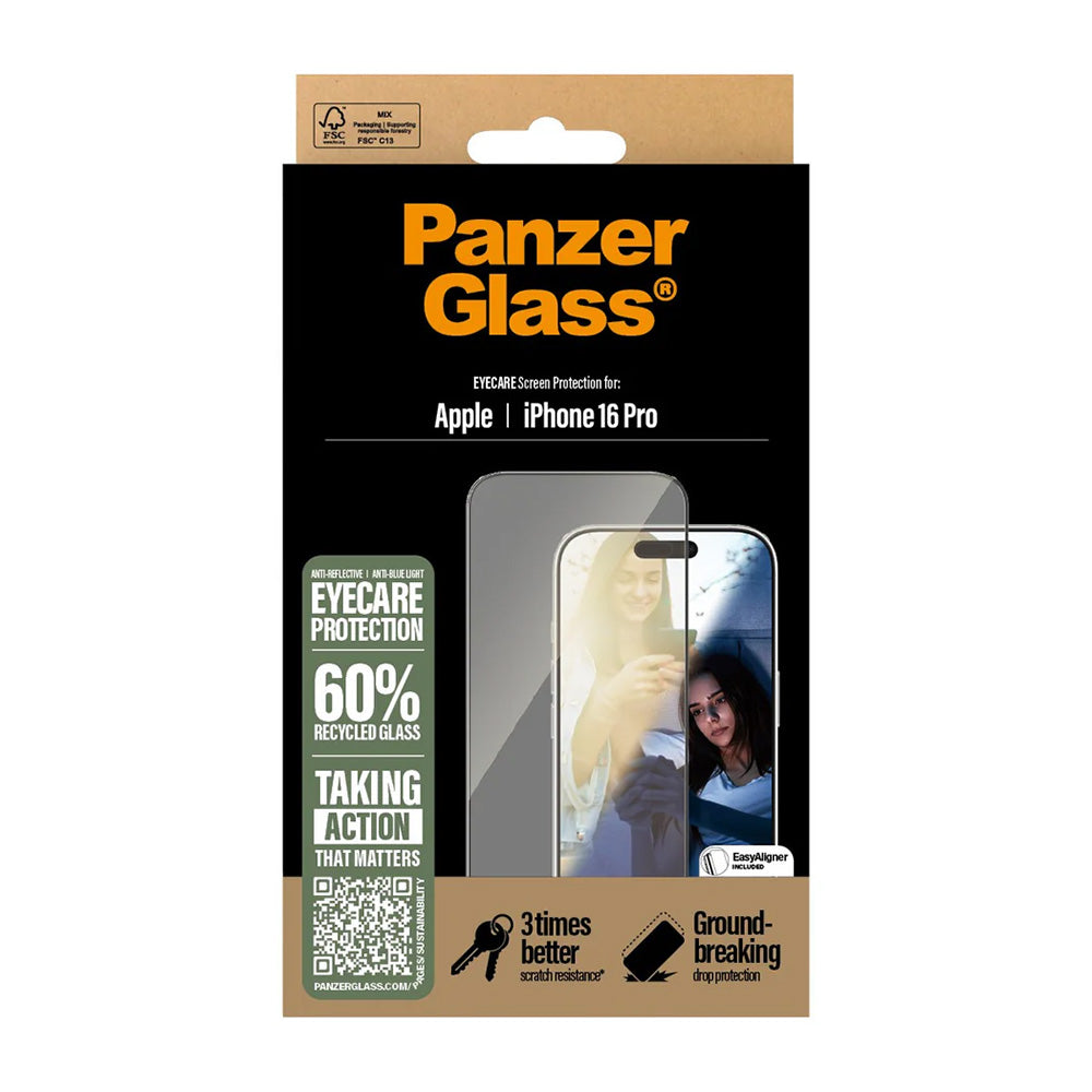 PanzerGlass® - Ultra-Wide Fit EyeCare Screen Protector - iPhone 16 Pro - Black