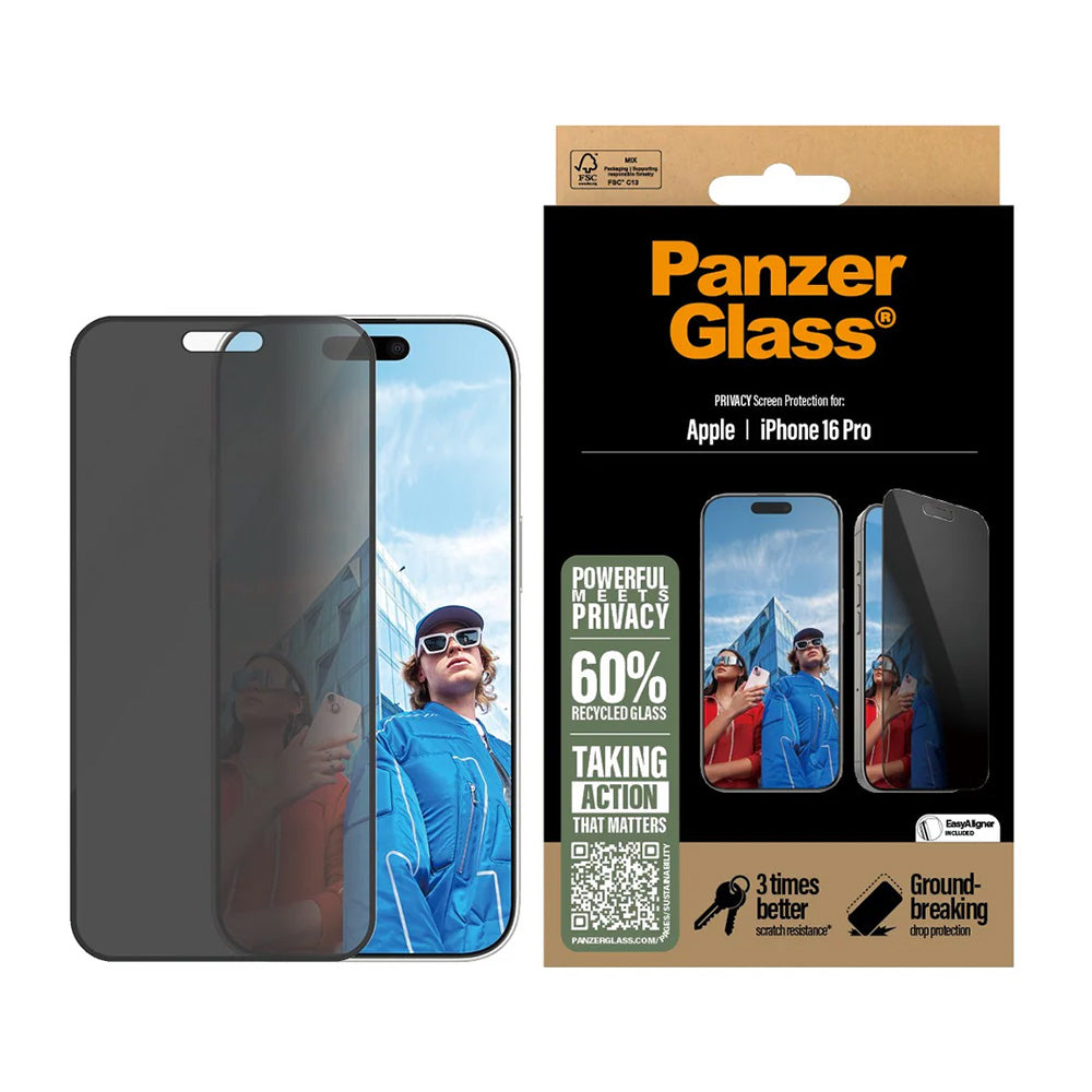 PanzerGlass® - Ultra-Wide Fit Privacy Screen Protector w. EasyAligner - iPhone 16 Pro - Black
