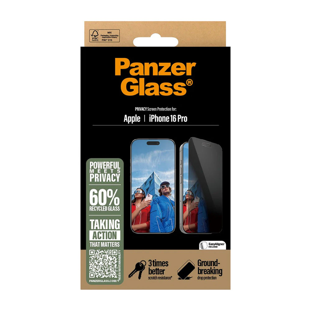 PanzerGlass® - Ultra-Wide Fit Privacy Screen Protector w. EasyAligner - iPhone 16 Pro - Black