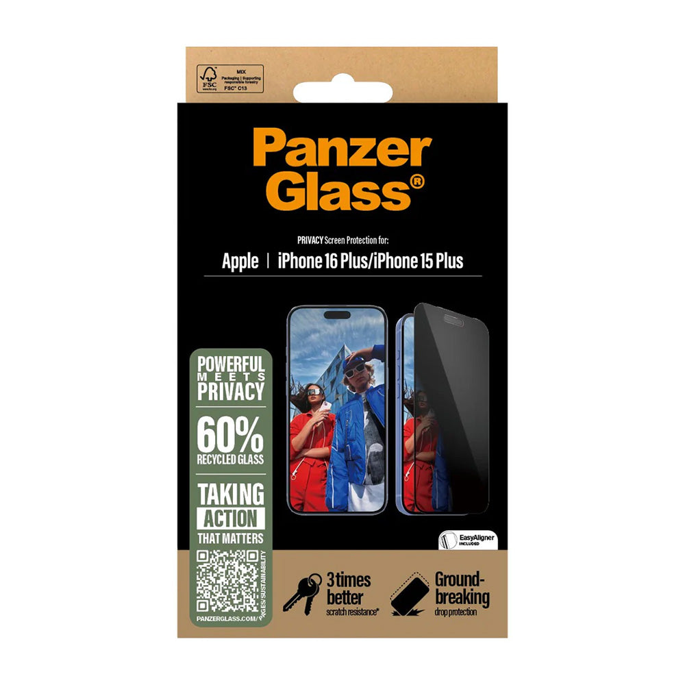 PanzerGlass® - Ultra-Wide Fit Privacy Screen Protector w. EasyAligner - iPhone 16 Plus / iPhone 15 Plus - Black