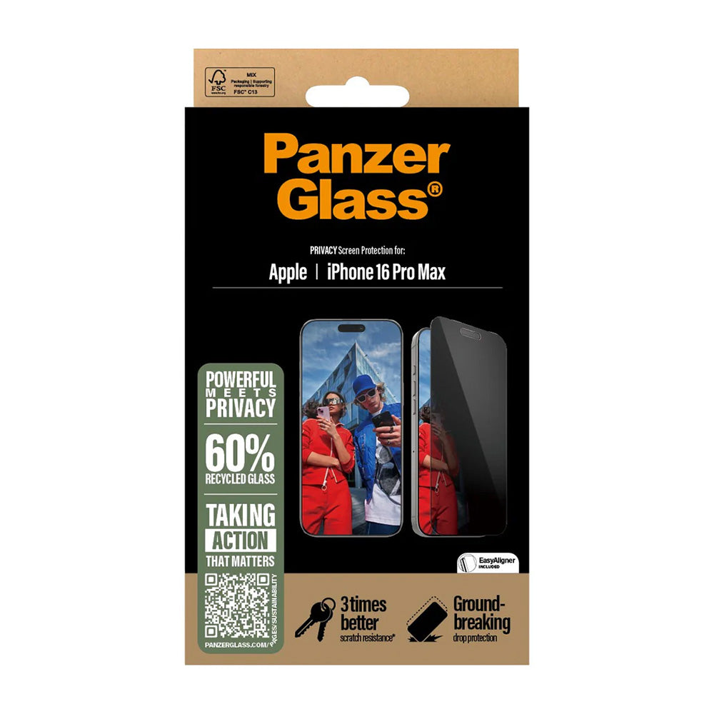 PanzerGlass® - Ultra-Wide Fit Privacy Screen Protector w. EasyAligner - iPhone 16 Pro Max - Black