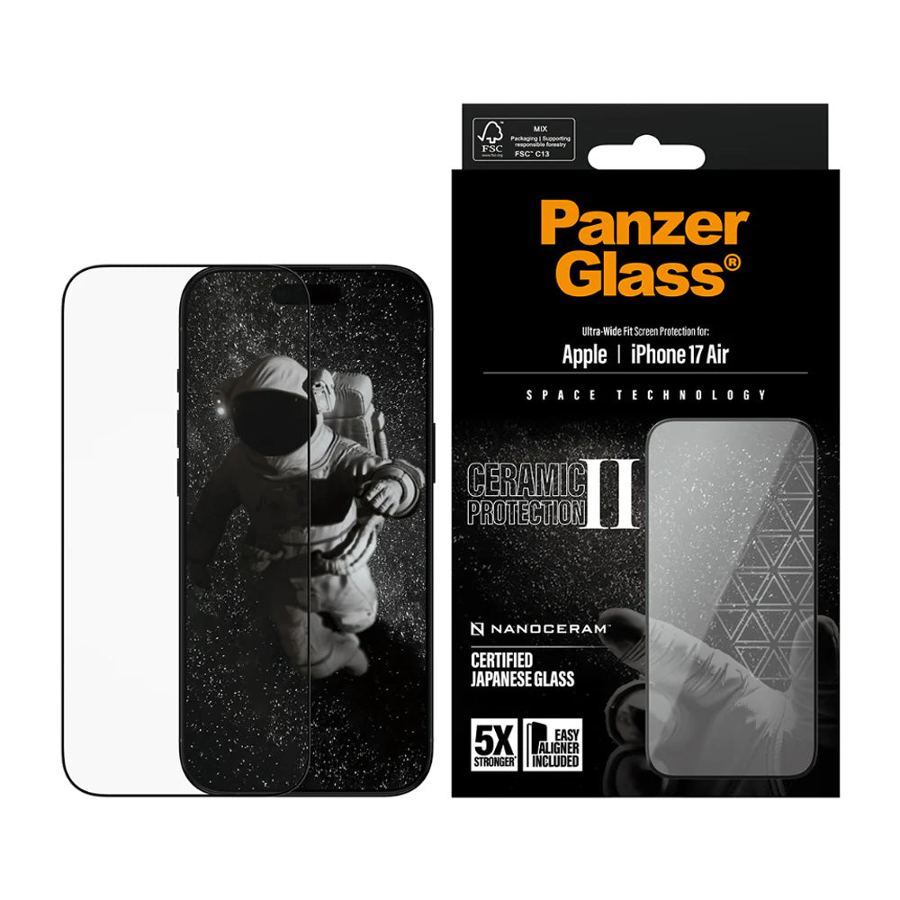 PanzerGlass® - Ultra-Wide Fit Ceramic II Screen Protector w. EasyAligner - iPhone 17 Air - Black