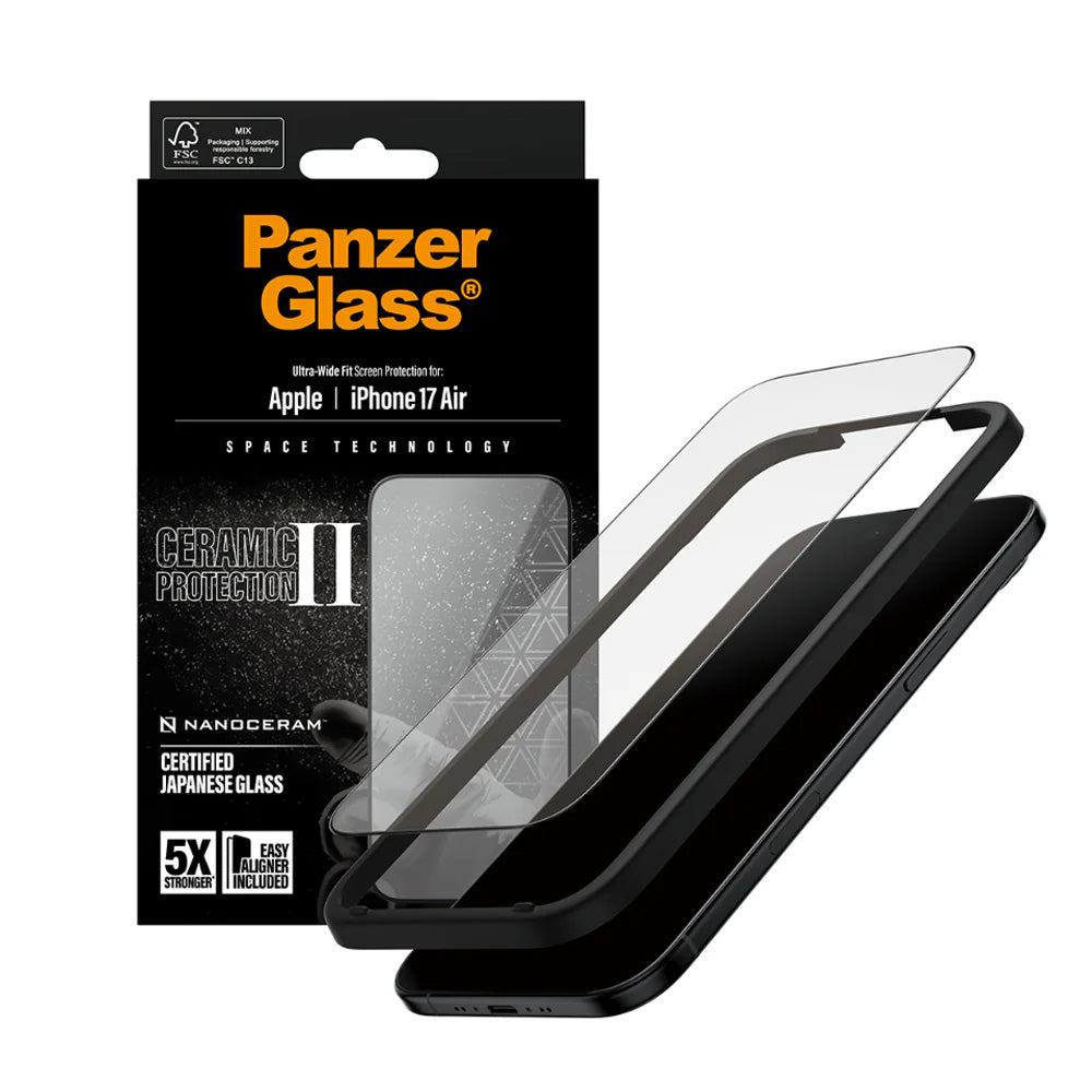 PanzerGlass® - Ultra-Wide Fit Ceramic II Screen Protector w. EasyAligner - iPhone 17 Air - Black