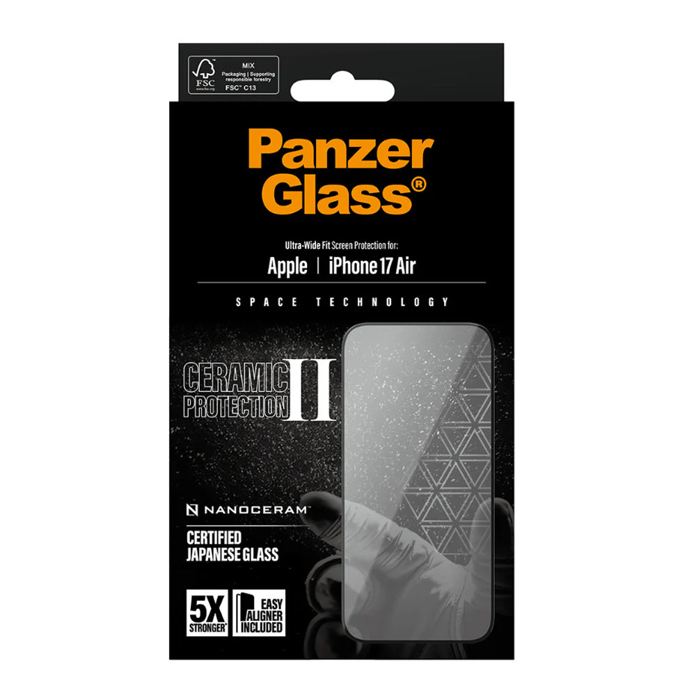 PanzerGlass® - Ultra-Wide Fit Ceramic II Screen Protector w. EasyAligner - iPhone 17 Air - Black