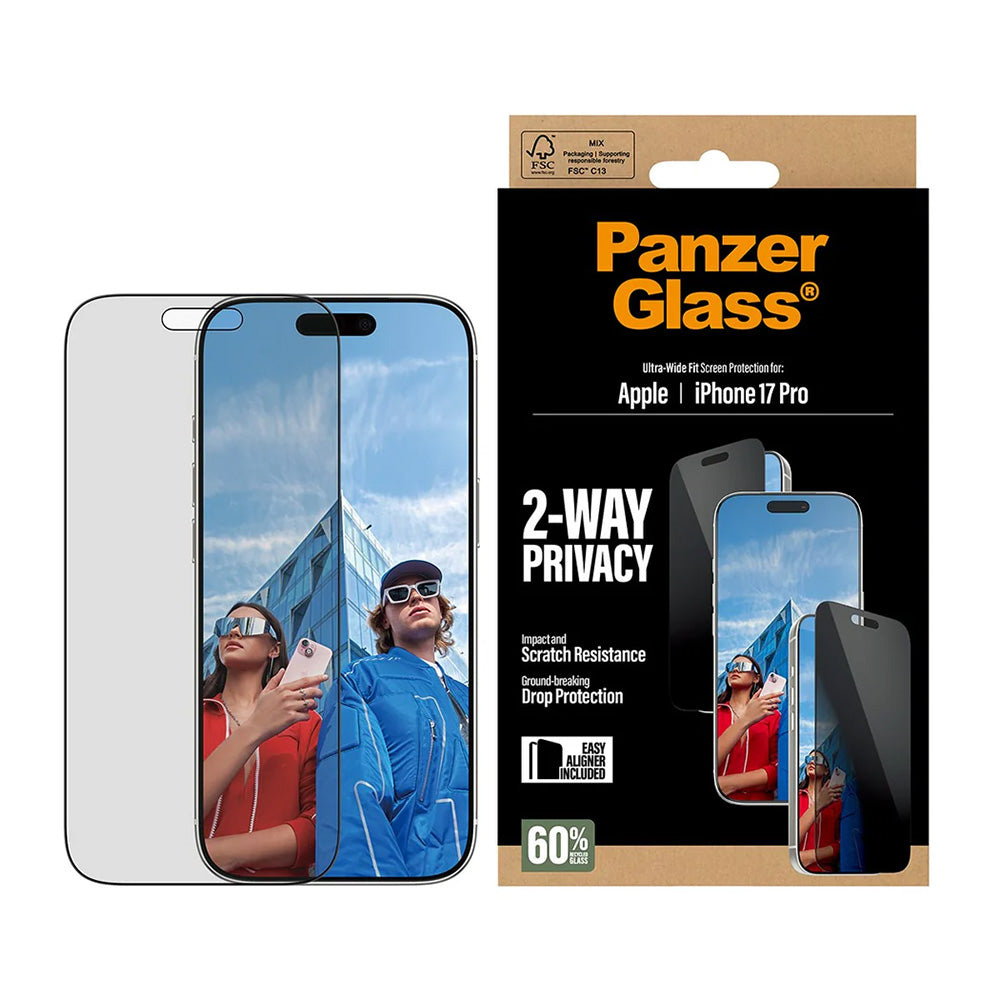 PanzerGlass® - Ultra-Wide Fit 2-Way Privacy Screen Protector w. EasyAligner - iPhone 17 Pro - Black