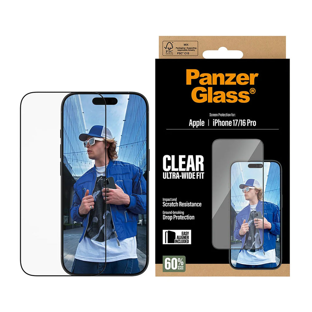PanzerGlass® - Ultra-Wide Fit Screen Protector w. EasyAligner - iPhone 17 / iPhone 16 Pro - Black