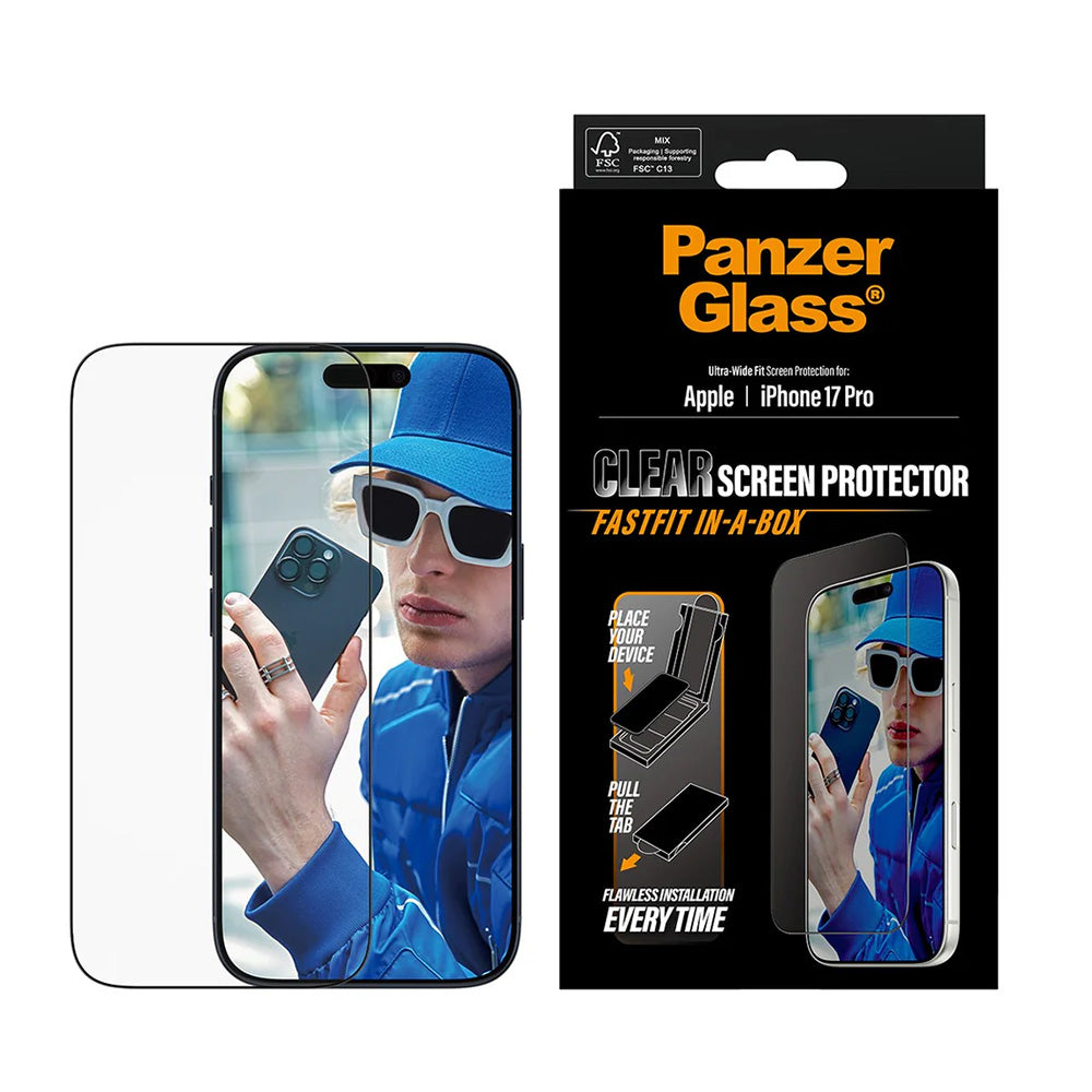 PanzerGlass® - Ultra-Wide Fit Screen Protector w. FASTFIT IN-A-BOX - iPhone 17 Pro - Black