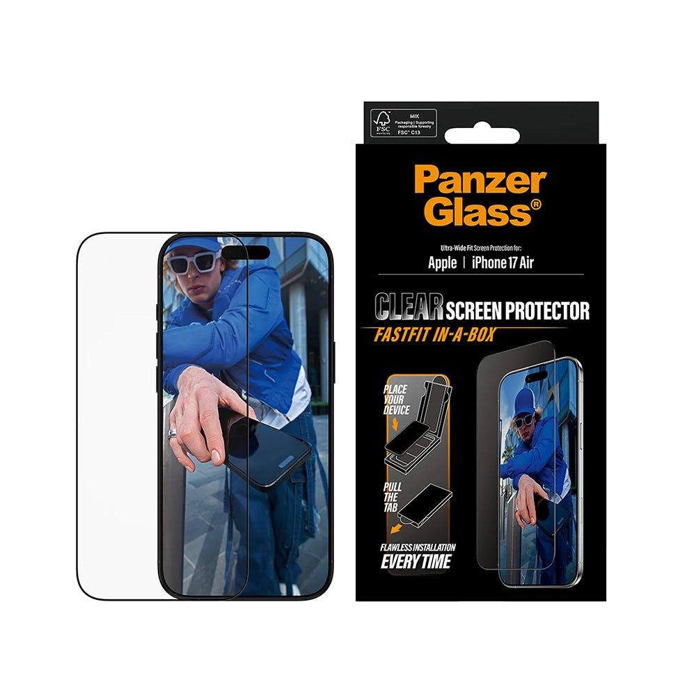 PanzerGlass® - Ultra-Wide Fit Screen Protector w. FASTFIT IN-A-BOX - iPhone 17 Air - Black