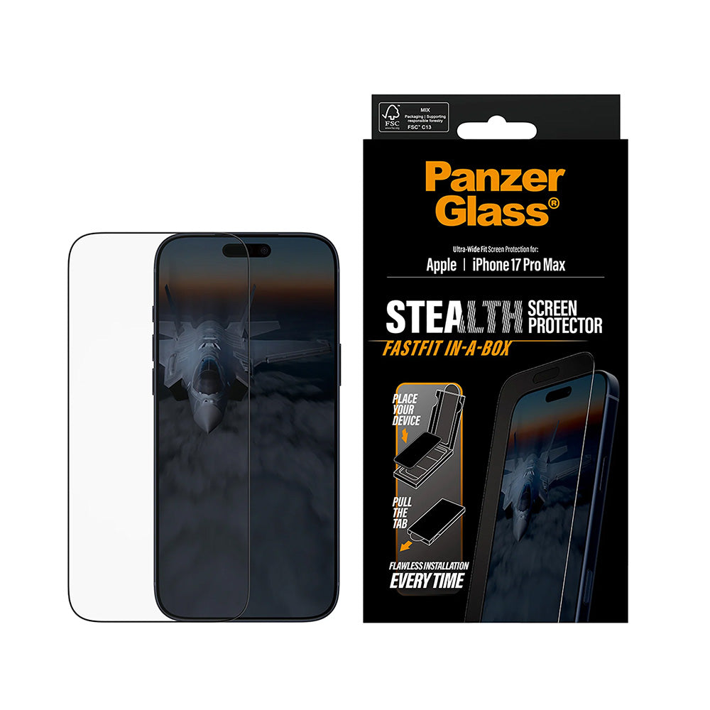 PanzerGlass® - Ultra-Wide Fit Stealth Screen Protector w. FASTFIT IN-A-BOX - iPhone 17 Pro Max - Black