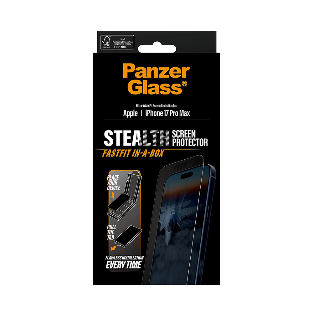 PanzerGlass® - Ultra-Wide Fit Stealth Screen Protector w. FASTFIT IN-A-BOX - iPhone 17 Pro Max - Black