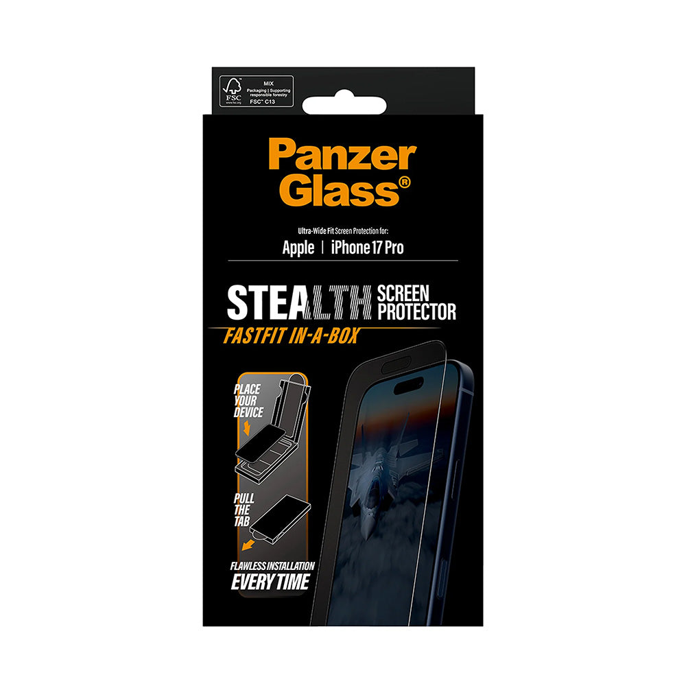 PanzerGlass® - Ultra-Wide Fit Stealth Screen Protector w. FASTFIT IN-A-BOX - iPhone 17 Pro - Black