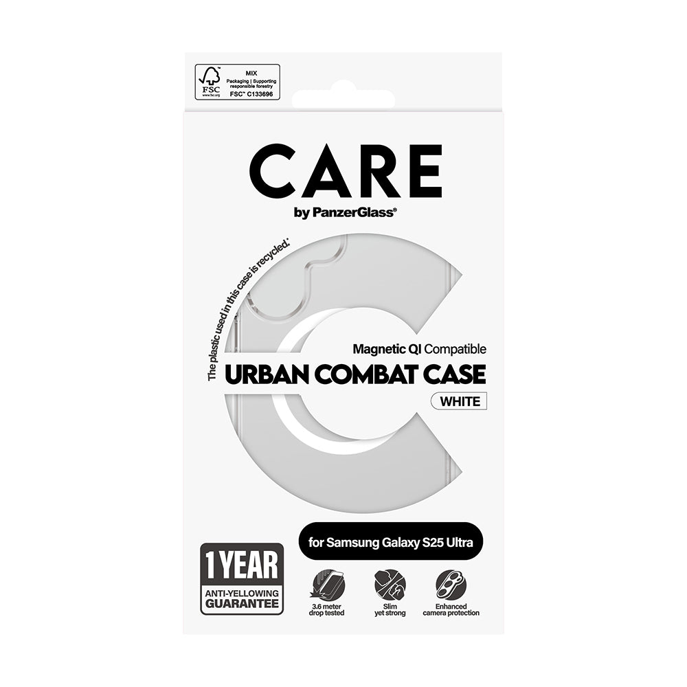 PanzerGlass® - CARE Flagship Urban Combat White Qi Compatible - Samsung Galaxy S25 Ultra - Clear
