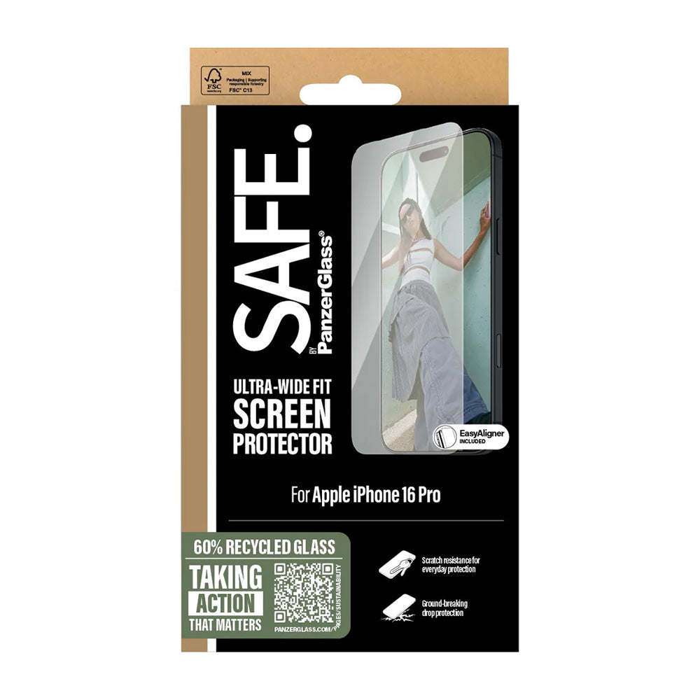 PanzerGlass® - SAFE. Ultra-Wide Fit Screen Protector - iPhone 16 Pro - Clear