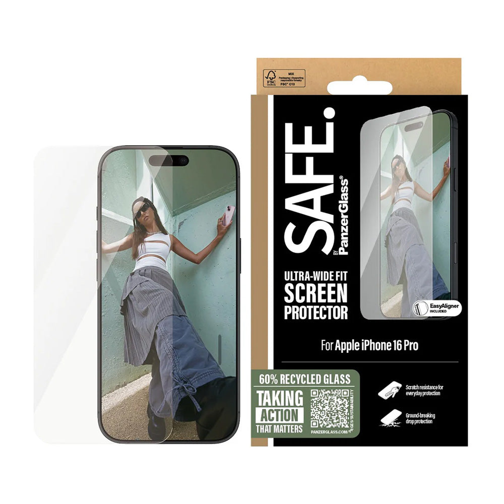 PanzerGlass® - SAFE. Ultra-Wide Fit Screen Protector - iPhone 16 Pro - Clear