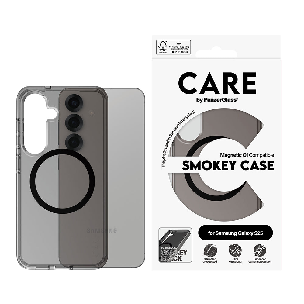 PanzerGlass® - CARE Flagship Urban Combat Black Qi Compatible - Samsung Galaxy S25 - Smokey