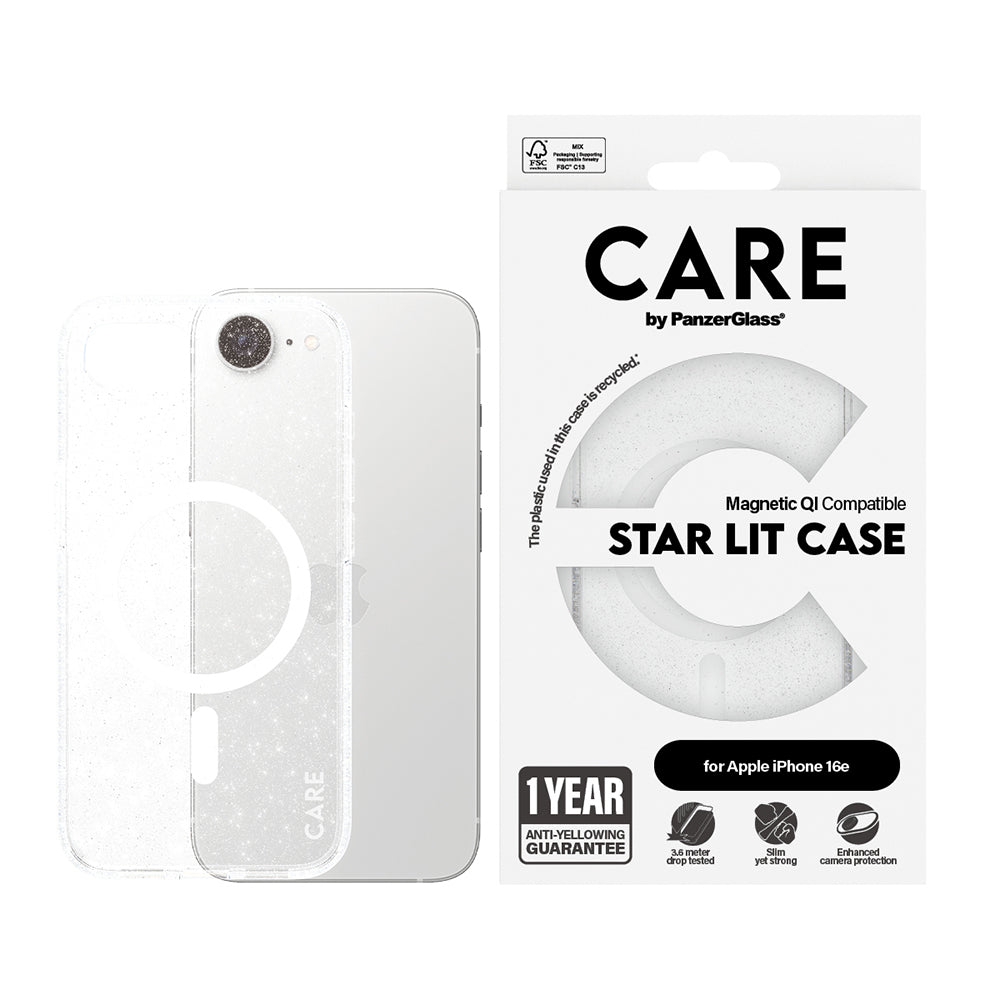 PanzerGlass® - CARE Flagship Urban Combat Star Lit w. White Qi Compatible - iPhone 16e / iPhone 17e - Clear