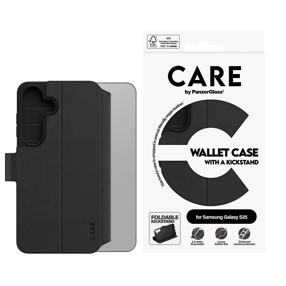 PanzerGlass® - CARE Feature Kickstand Wallet Case - Samsung Galaxy S25 - Black