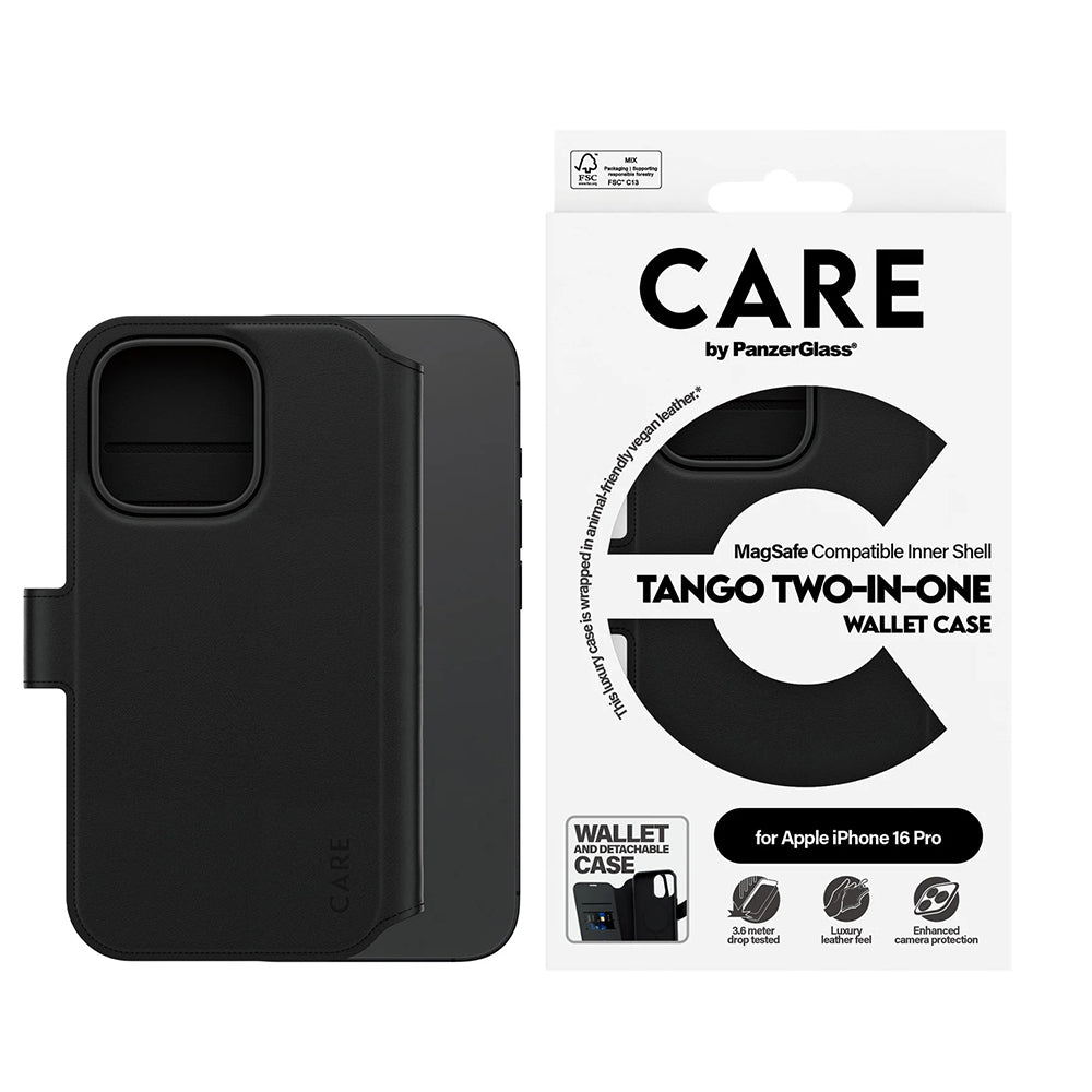PanzerGlass® - CARE Feature MagSafe Case Tango Two-in-One Wallet - iPhone 16 Pro - Black