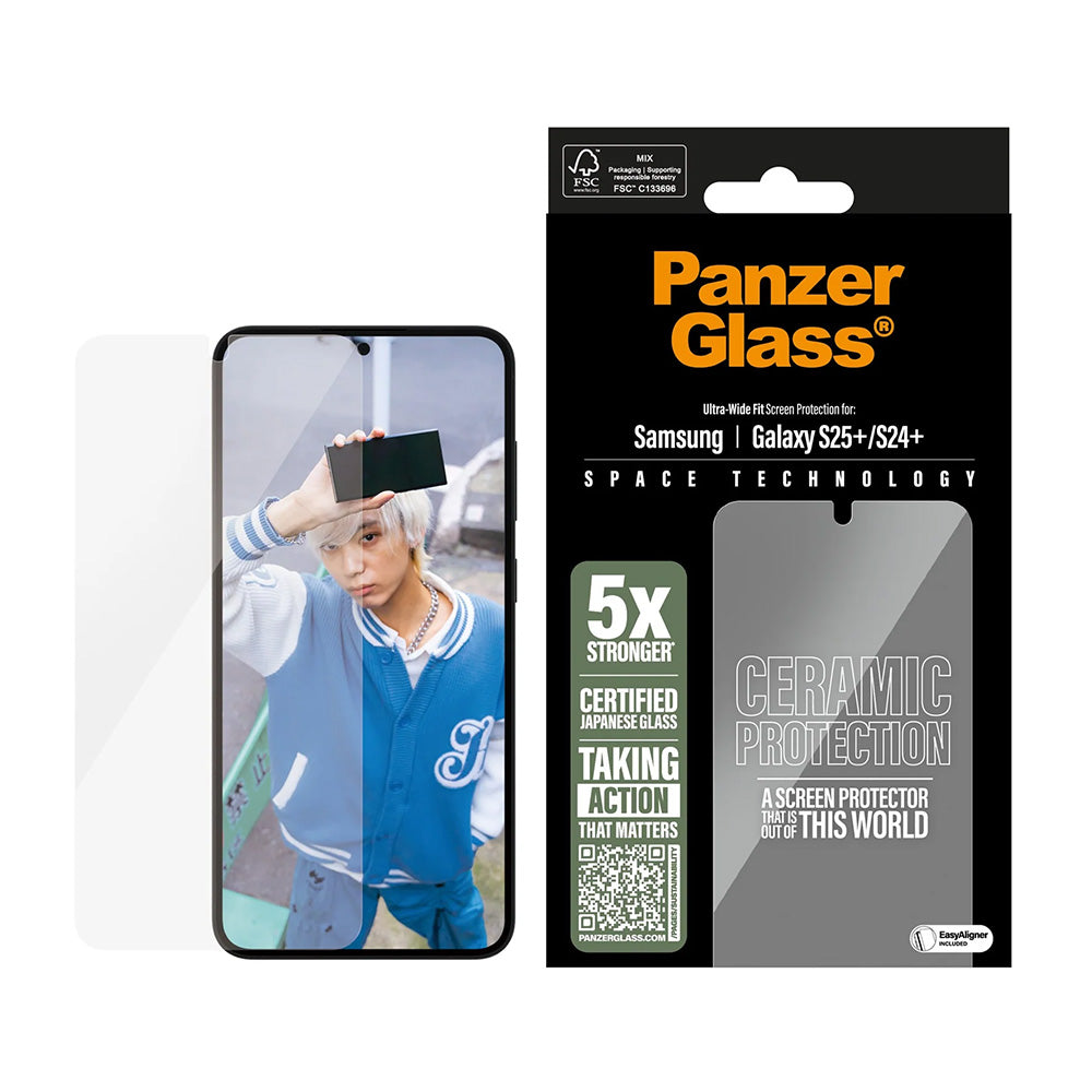 PanzerGlass® - Ultra-Wide Fit Ceramic Screen Protector w. EasyAligner - Samsung Galaxy S25 Plus / S24 Plus - Clear