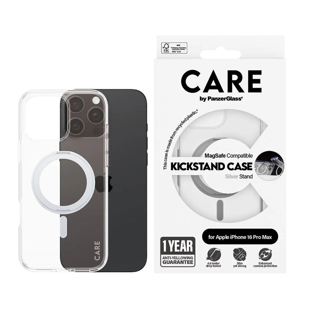 PanzerGlass® - CARE Feature Silver Kickstand & MagSafe - iPhone 16 Pro Max - Clear