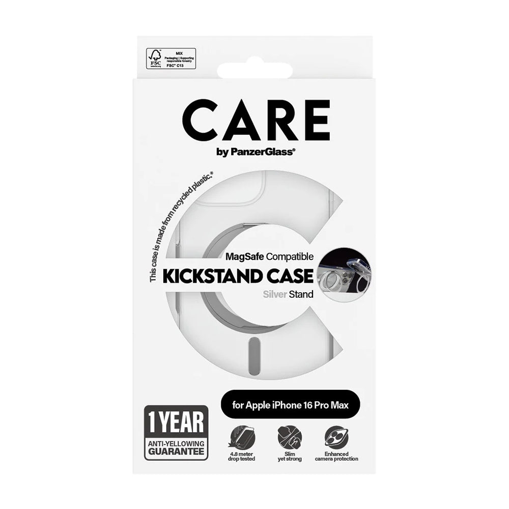 PanzerGlass® - CARE Feature Silver Kickstand & MagSafe - iPhone 16 Pro Max - Clear