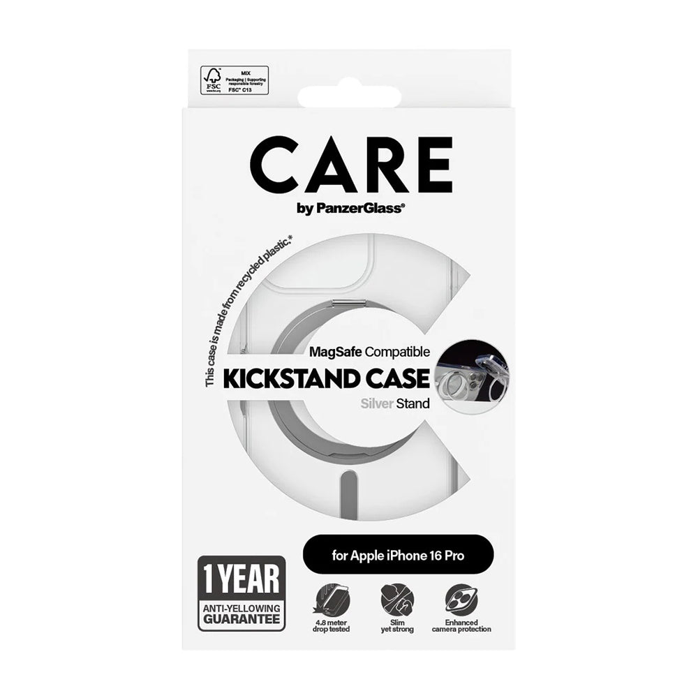 PanzerGlass® - CARE Feature Silver Kickstand & MagSafe - iPhone 16 Pro - Clear