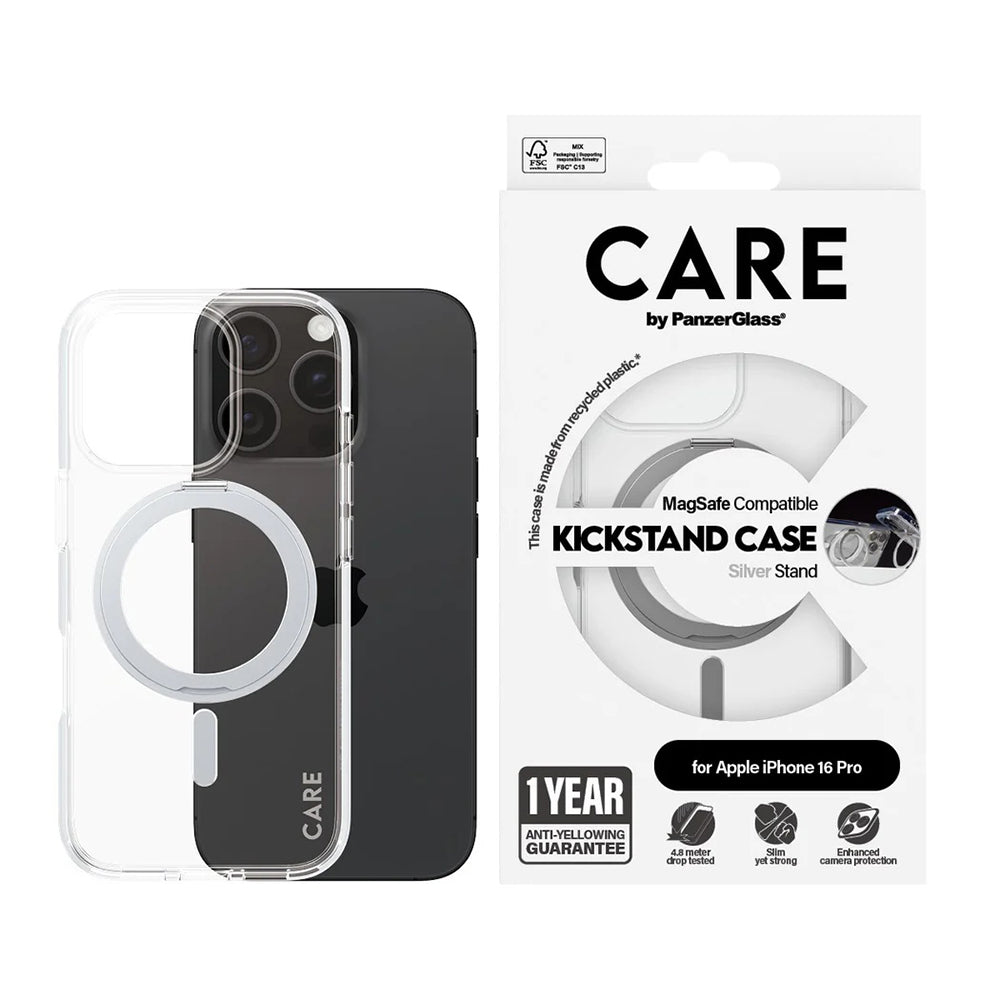 PanzerGlass® - CARE Feature Silver Kickstand & MagSafe - iPhone 16 Pro - Clear