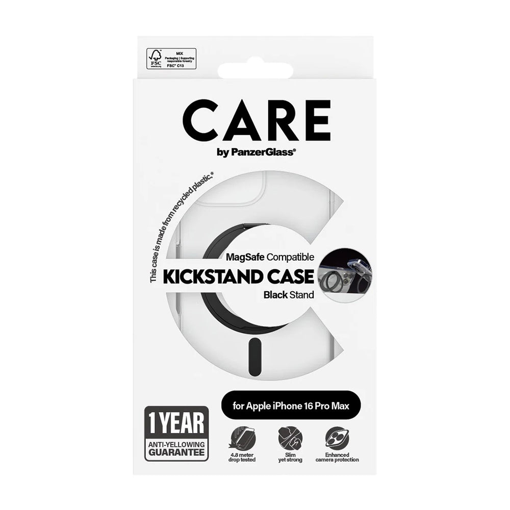 PanzerGlass® - CARE Feature Black Kickstand & MagSafe - iPhone 16 Pro Max - Clear