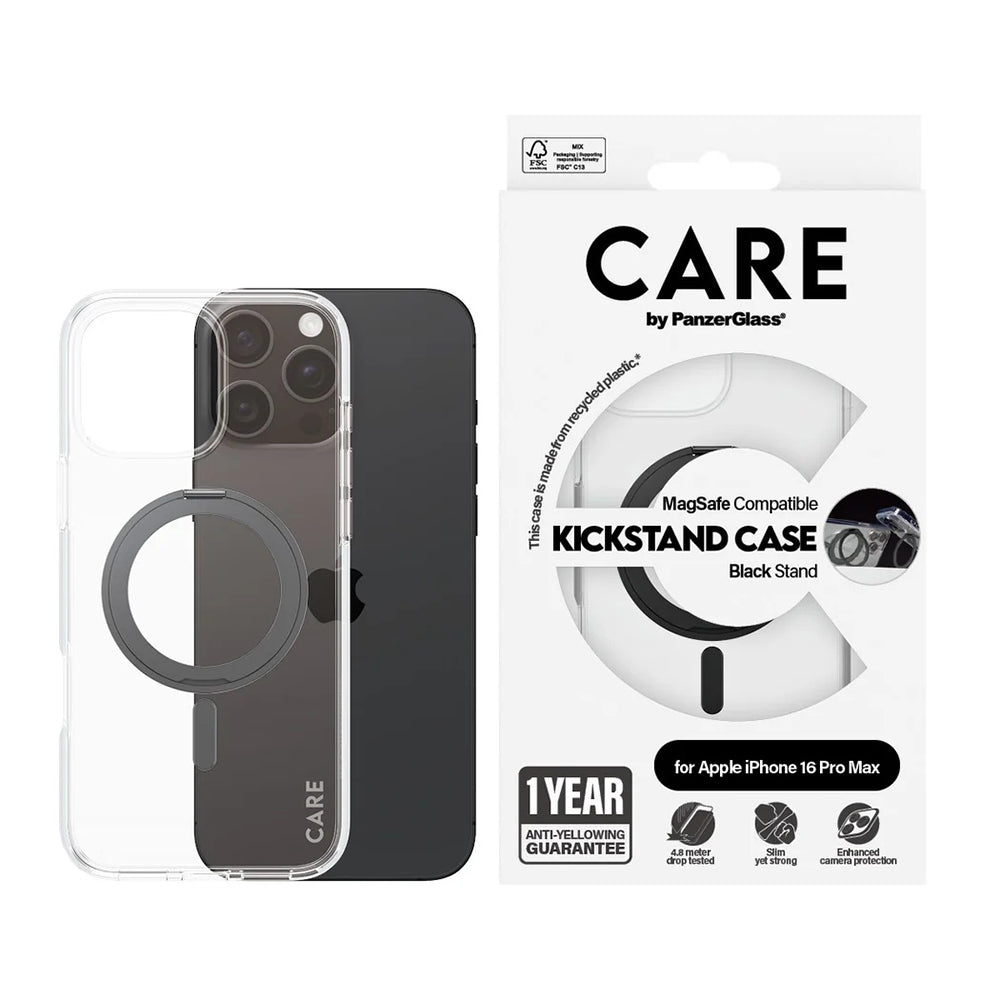 PanzerGlass® - CARE Feature Black Kickstand & MagSafe - iPhone 16 Pro Max - Clear