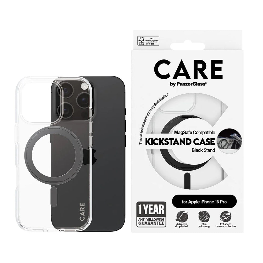 PanzerGlass® - CARE Feature Black Kickstand & MagSafe - iPhone 16 Pro - Clear