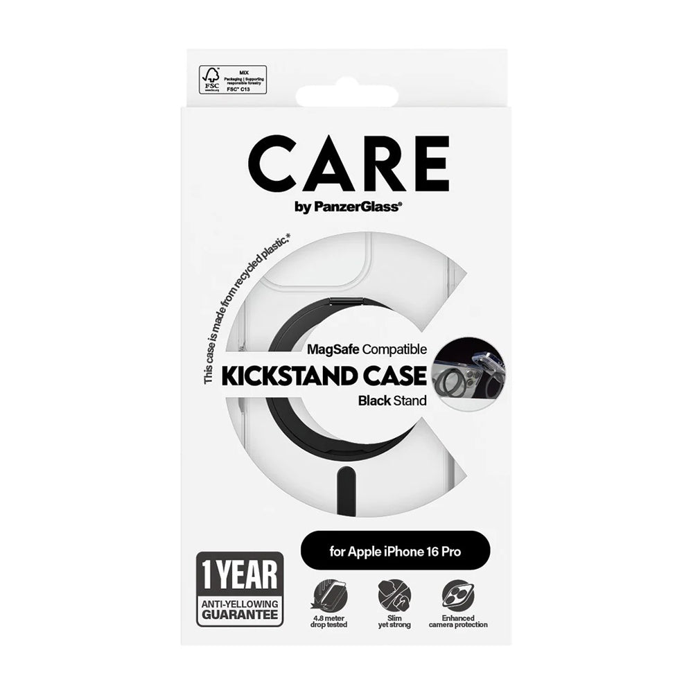 PanzerGlass® - CARE Feature Black Kickstand & MagSafe - iPhone 16 Pro - Clear