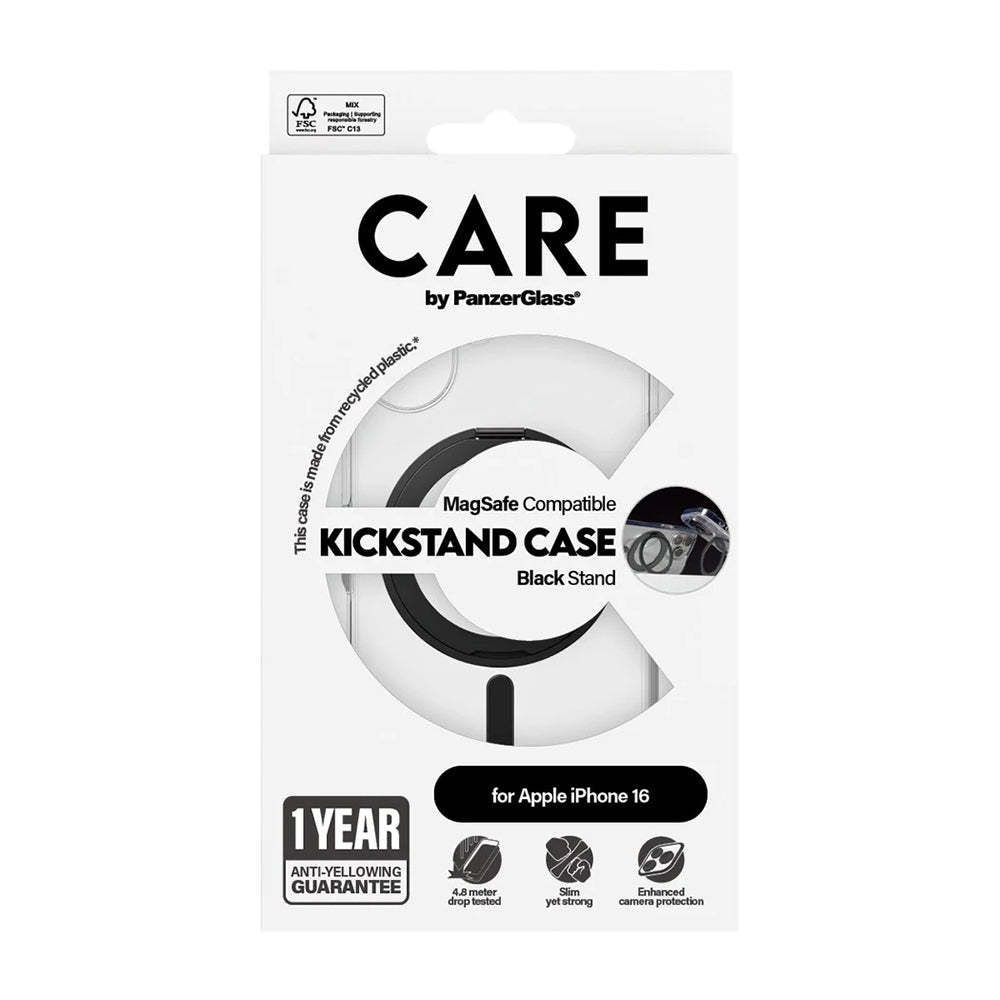 PanzerGlass® - CARE Feature Black Kickstand & MagSafe - iPhone 16 - Clear