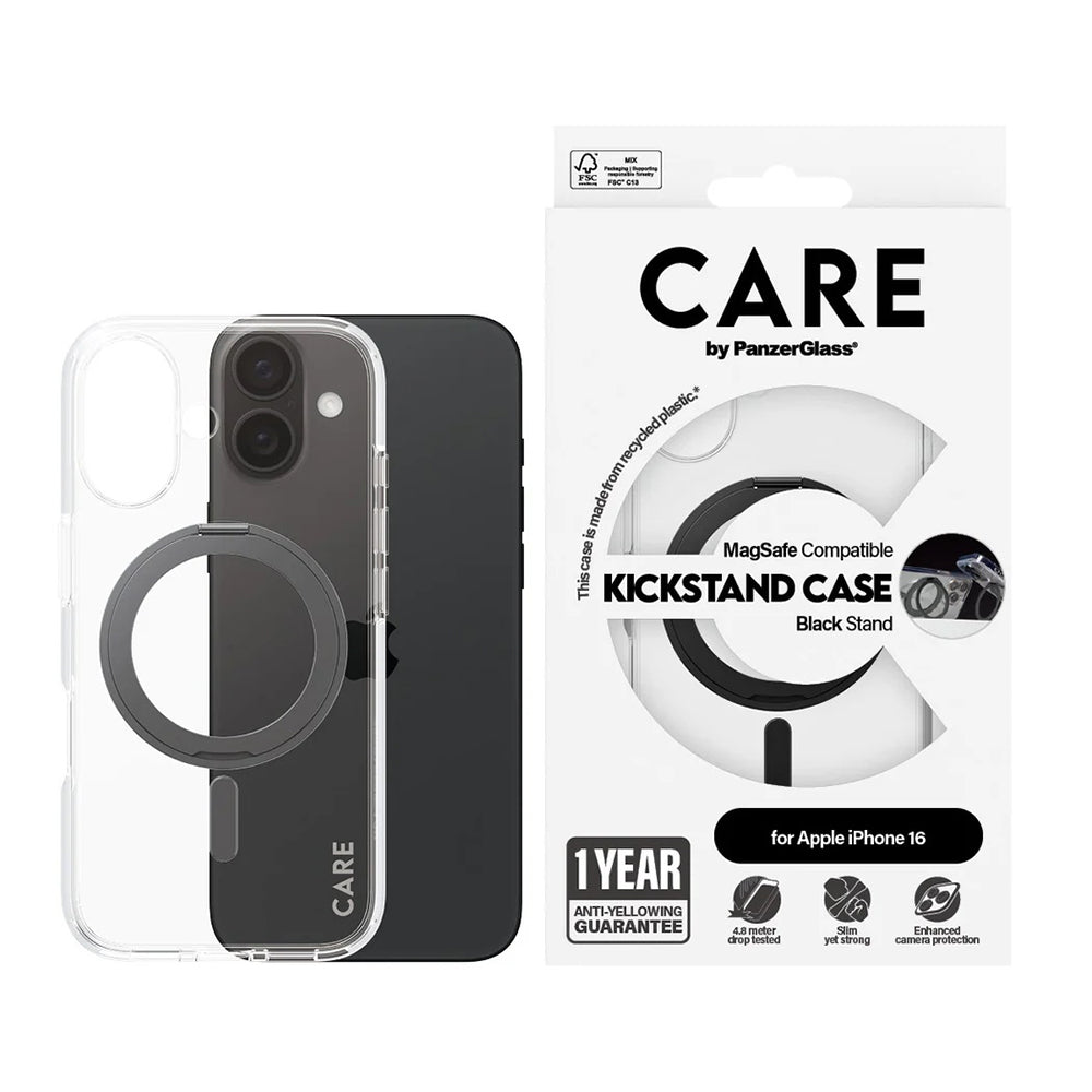 PanzerGlass® - CARE Feature Black Kickstand & MagSafe - iPhone 16 - Clear