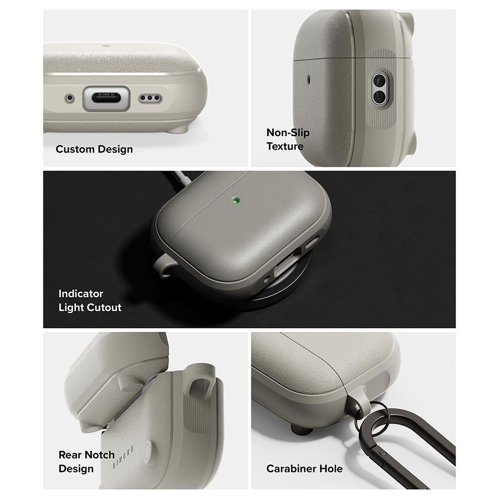 Ringke - Protection Case Onyx Magnetic - for AirPods Pro 3, Non-Slip Texture, Carabiner Hole - Warm Gray