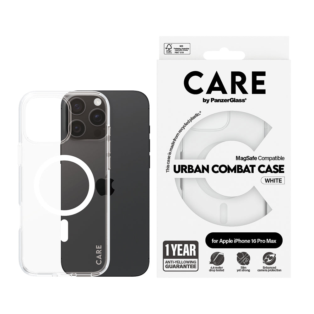 PanzerGlass® - CARE Flagship Urban Combat White MagSafe - iPhone 16 Pro Max - Clear