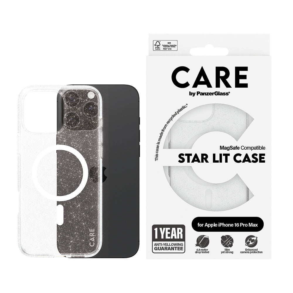 PanzerGlass® - CARE Flagship Urban Combat Star Lit White MagSafe - iPhone 16 Pro Max - Clear