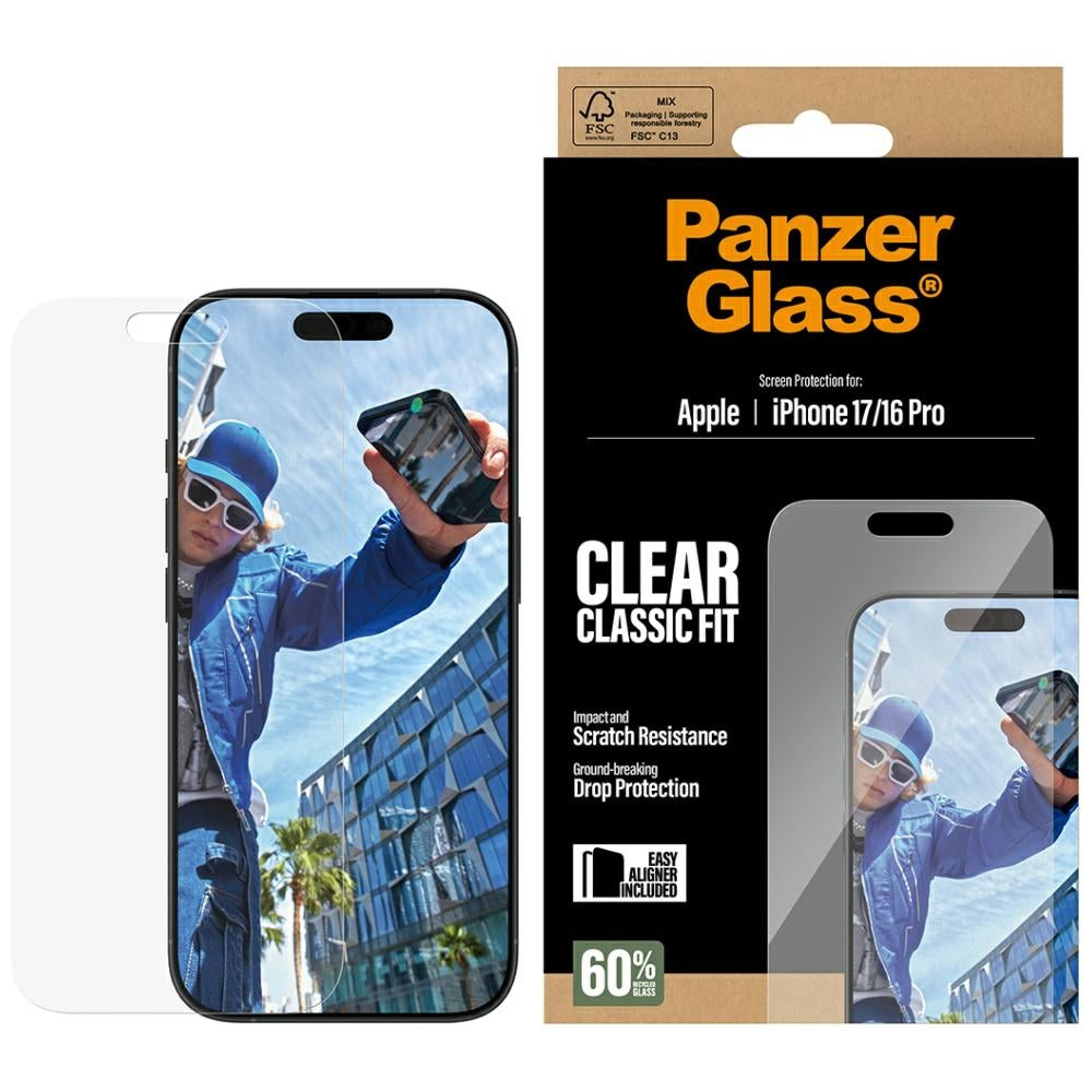 PanzerGlass® - Classic Fit Screen Protector w. EasyAligner - iPhone 17 / iPhone 16 Pro - Clear
