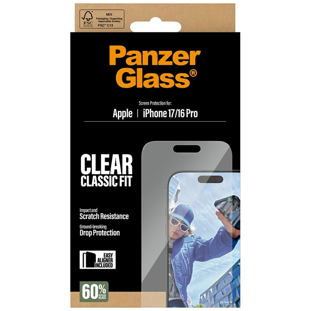 PanzerGlass® - Classic Fit Screen Protector w. EasyAligner - iPhone 17 / iPhone 16 Pro - Clear