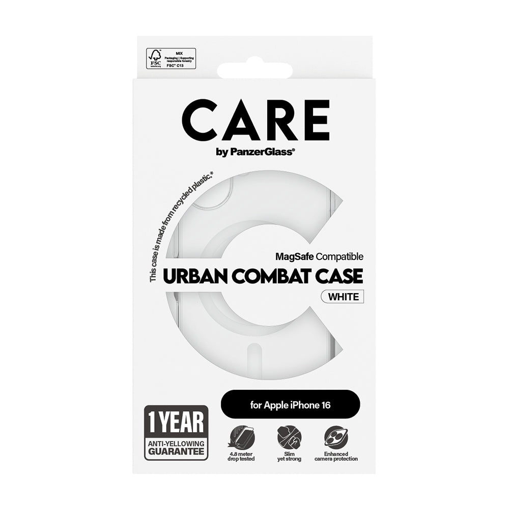PanzerGlass® - CARE Flagship Urban Combat White MagSafe - iPhone 16 - Clear