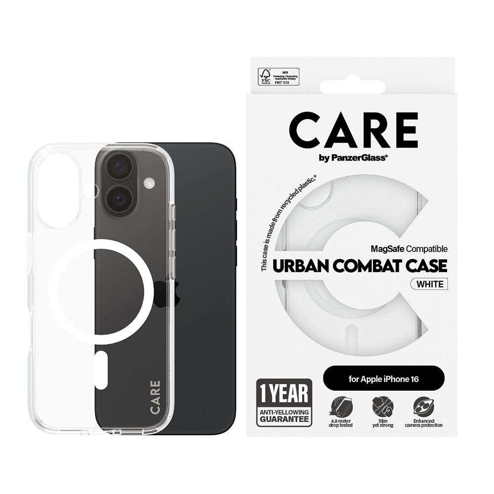 PanzerGlass® - CARE Flagship Urban Combat White MagSafe - iPhone 16 - Clear
