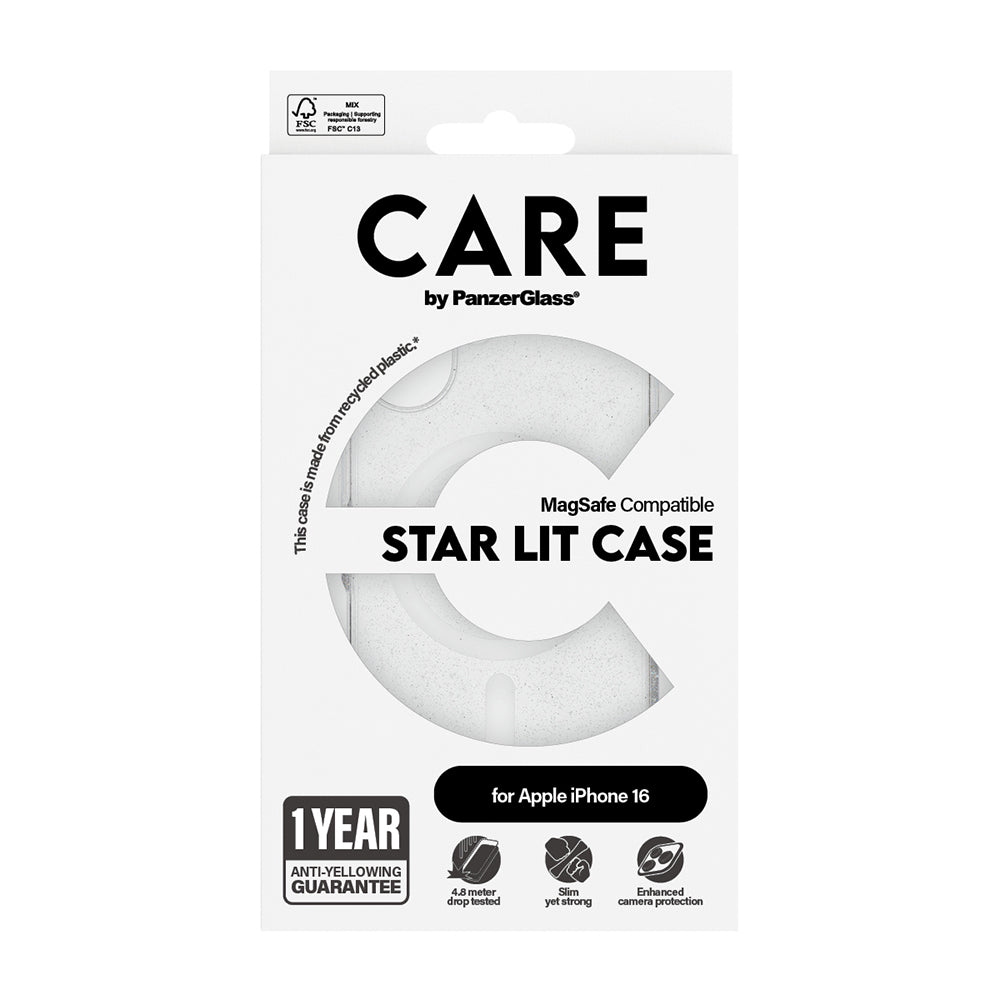 PanzerGlass® - CARE Flagship Urban Combat Star Lit White MagSafe - iPhone 16 - Clear