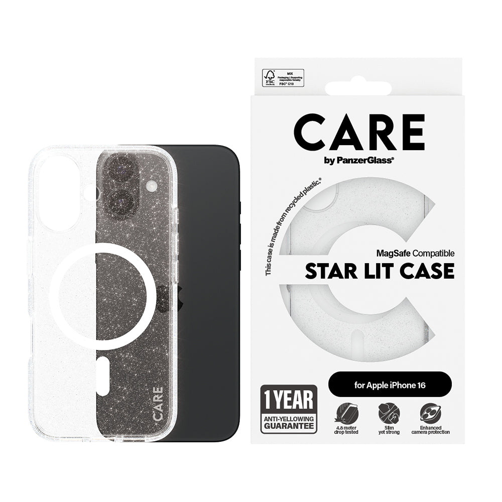 PanzerGlass® - CARE Flagship Urban Combat Star Lit White MagSafe - iPhone 16 - Clear