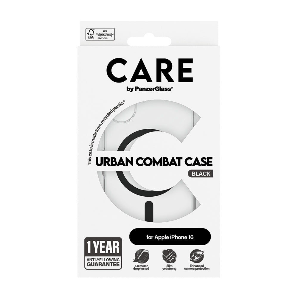 PanzerGlass® - CARE Flagship Urban Combat Black MagSafe - iPhone 16 - Clear
