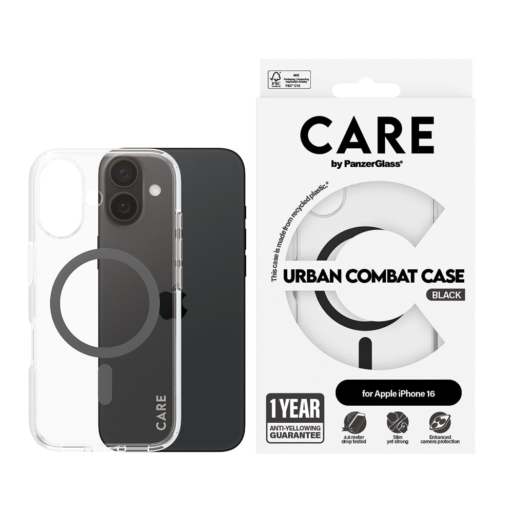 PanzerGlass® - CARE Flagship Urban Combat Black MagSafe - iPhone 16 - Clear