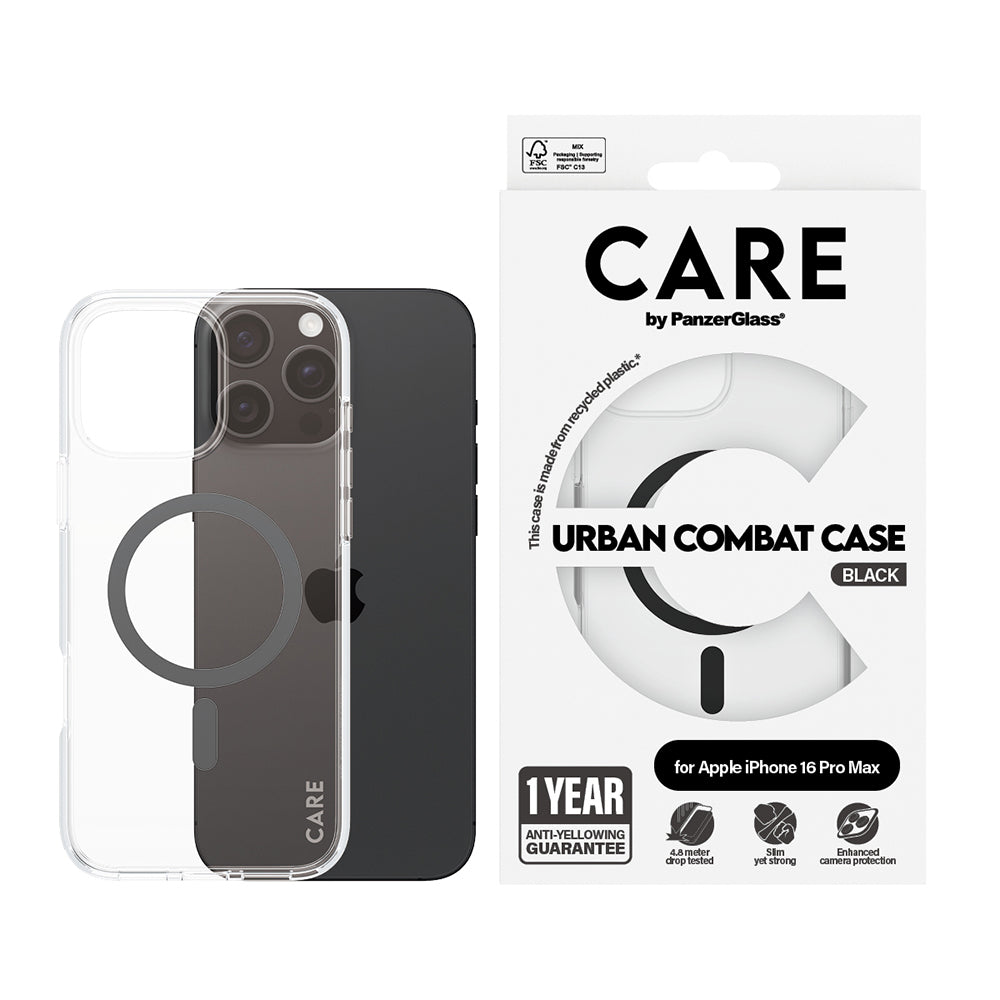 PanzerGlass® - CARE Flagship Urban Combat Black MagSafe - iPhone 16 Pro Max - Clear