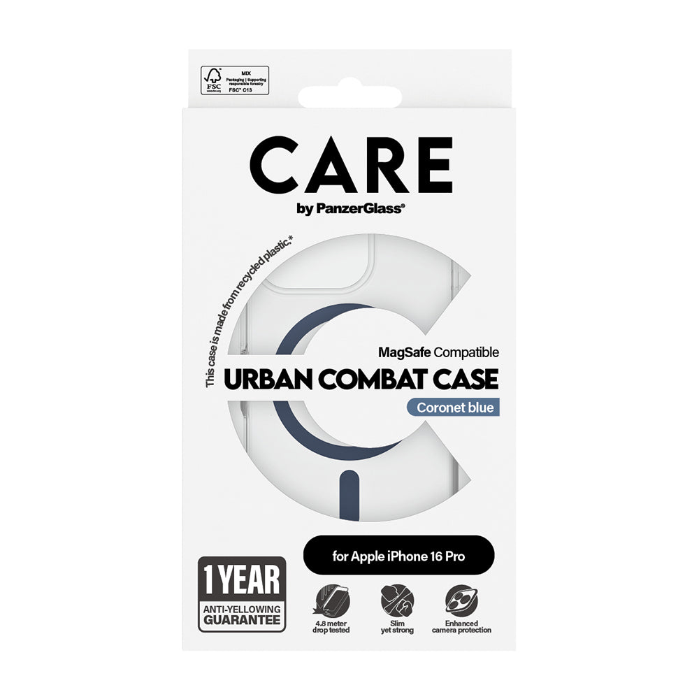 PanzerGlass® - CARE Flagship Urban Combat Blue MagSafe - iPhone 16 Pro - Clear