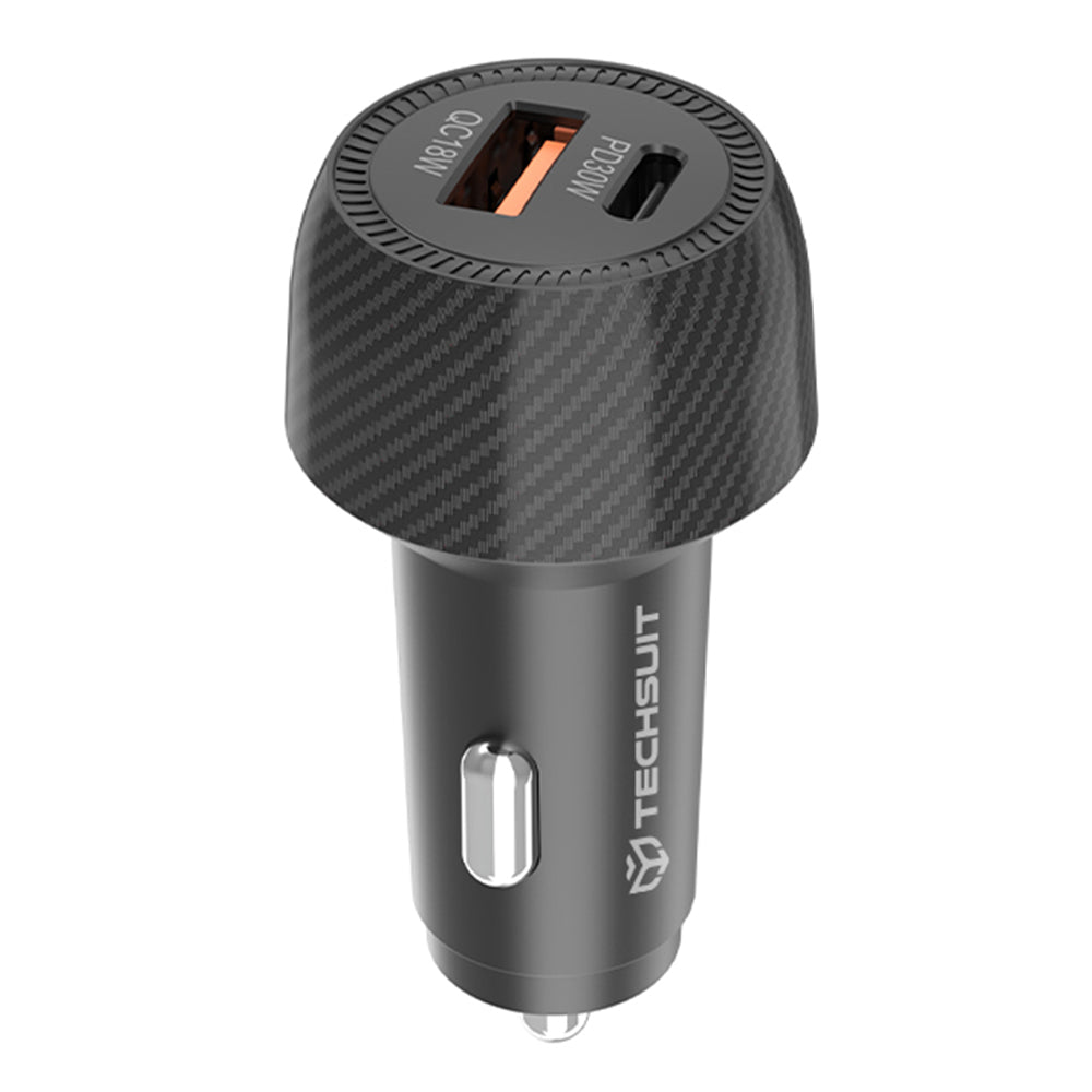 Techsuit - Car Charger CarbonVolt (C7) - Fast Charge 48W, USB, Type-C, QC3.0 18W, PD30W - Black